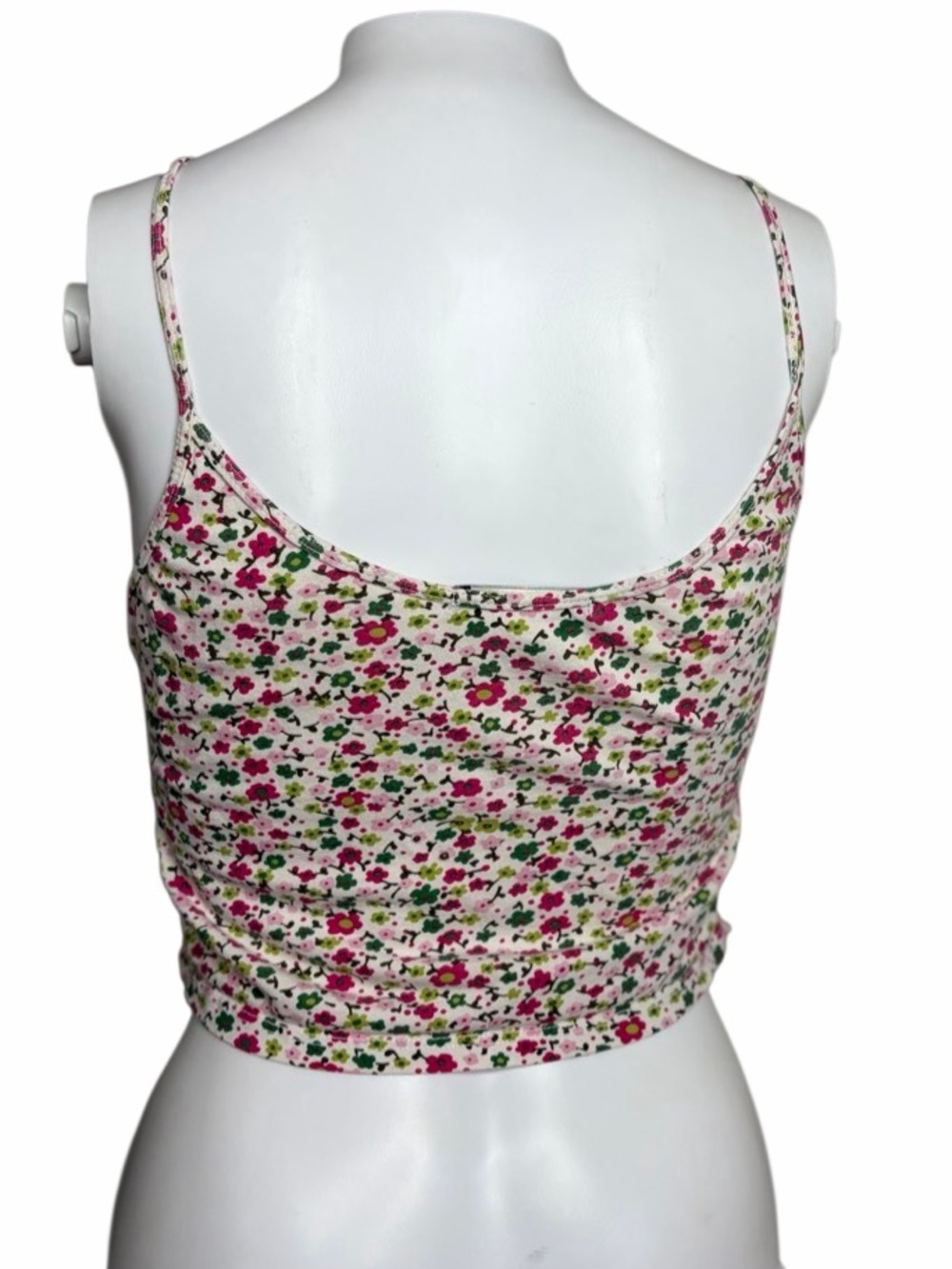 Brandy Melville Floral Pink & Green Cropped Cami Tank Top Small - Picture 2 of 2